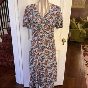 Boden floral cottagecore midi dress lined size 6 market dress d90